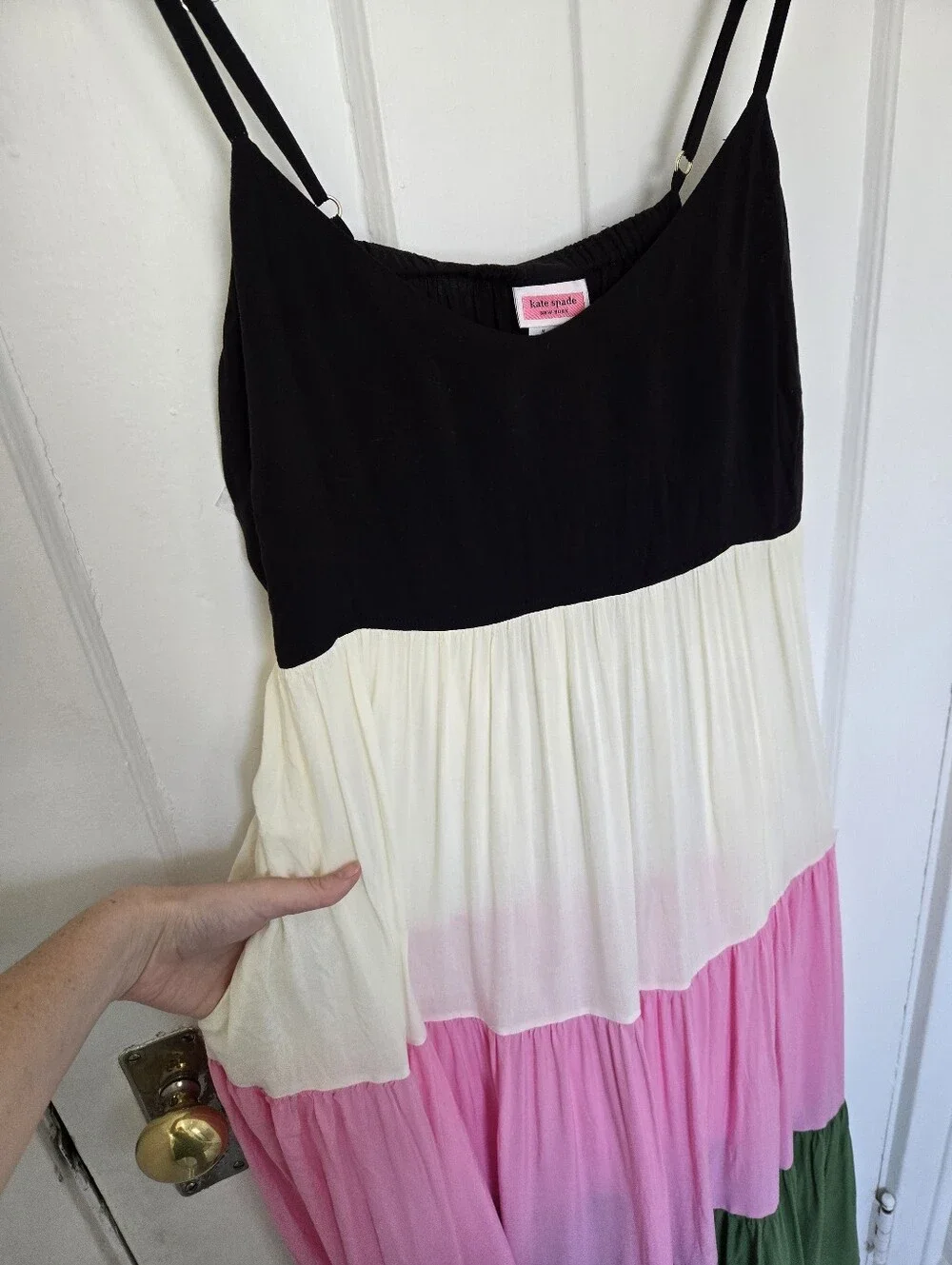 Kate Spade Bow Solids Tiered Midi Dress Size M Colorblock Pink & Green Preppy
